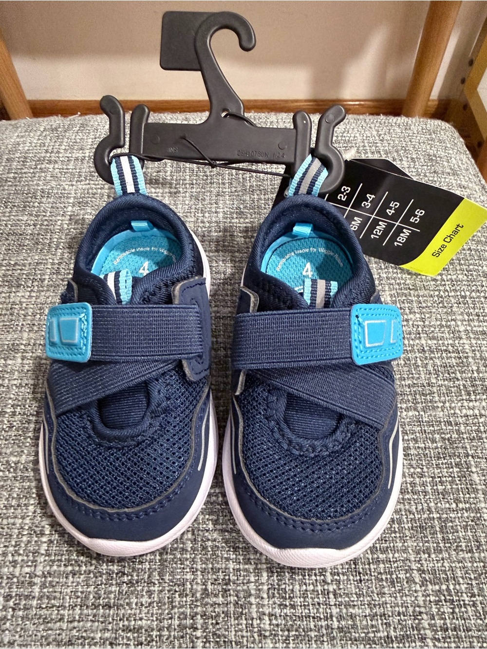 Athletic Infant Navy Blue Velcro Shoes with Light Blue Accent